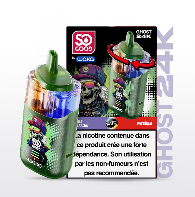 Puff So Good Ghost 24k Bubble Gum Raisin et Pastèque 18mg Nicotine (100% légale)
